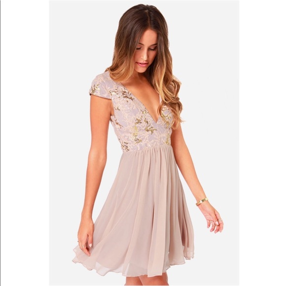 Lulus Dresses & Skirts - NWT Lulu’s Bariano Sabina Beige Sequin Dress